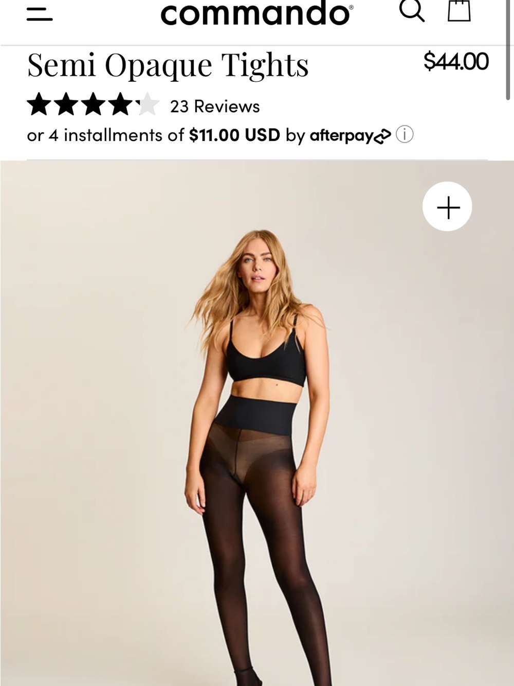 NWT Commando Black Semi-Opaque Tights with High-Waist Panel